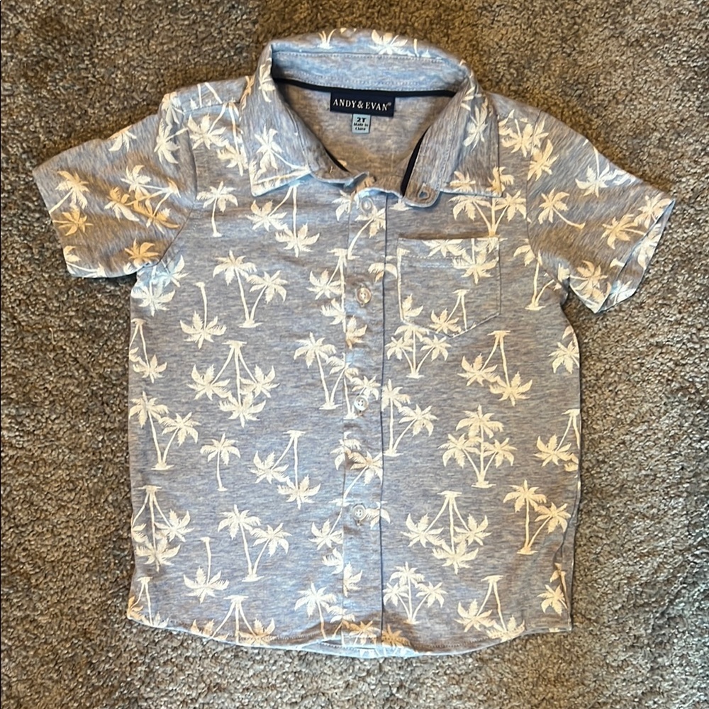 Andy & Evan Blue Palm Tree Kids Button Down Shirt